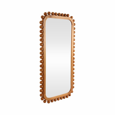 Contemporary Wood Framed Mirror with Rounded Rectangle Design and Beaded Fir Border for Modern Style Decor
