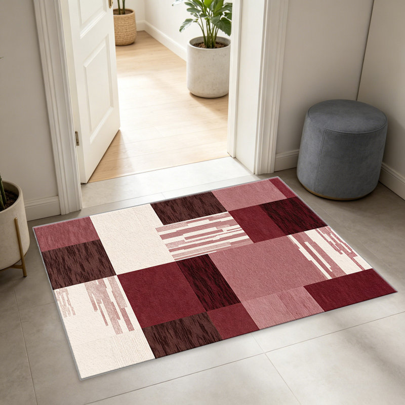 Burgundy Geometric Block carpet-easy to clean, machine-washable, soft and comfortable; suitable for door mats, kitchens, living rooms, bedrooms, corridors, and laundry areas. Easy to clean, durable carpet for home decoration.
