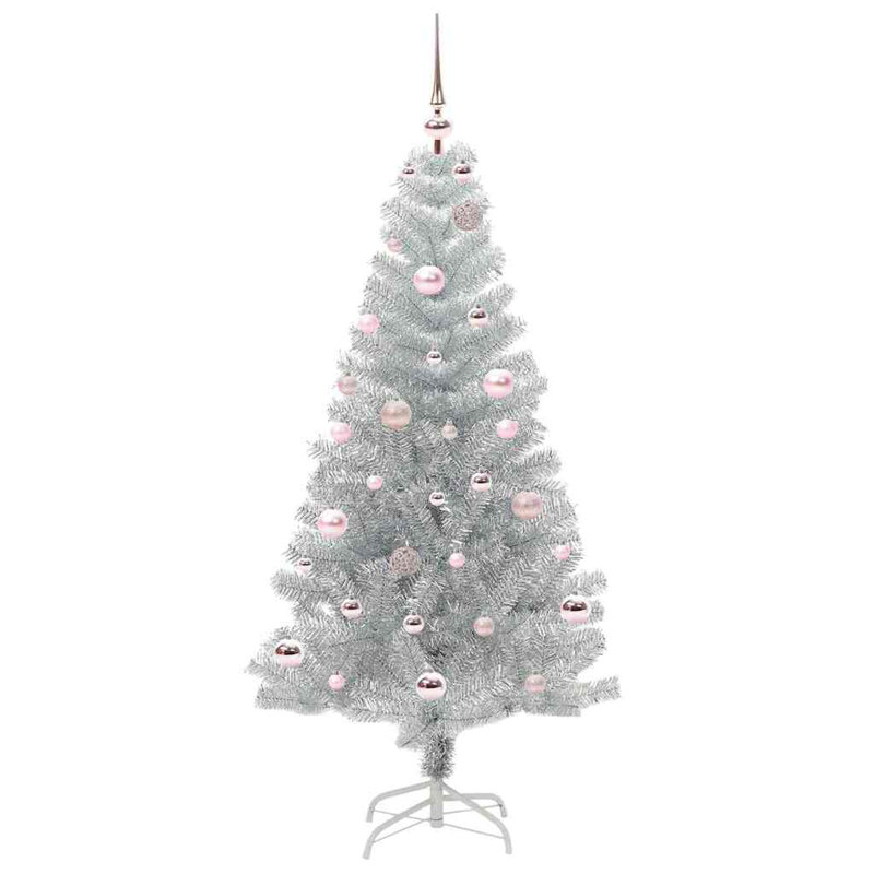 vidaXL Christmas Tree with 150 LEDs with Stand Silver PET, 4.92 ft