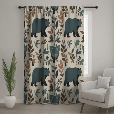 Rideaux à motif de feuilles d'ours, voilages et voilages à motif d'ours - 1 panneau
