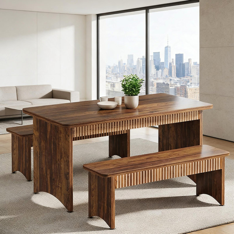Ensemble de salle à manger 3 pièces, table de cuisine de style campagne avec deux bancs