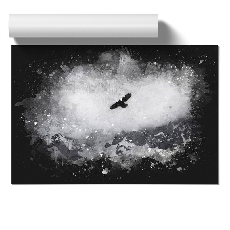 Bird Flying over Mountains Paint Splash - Frameless Print, 21cm H x 30cm W x 0.1cm D