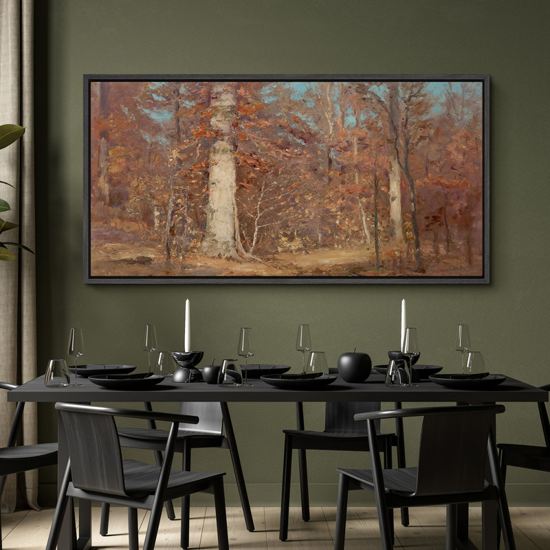 «Rustic Forest Landscape With Autumn Birch Trees», impression murale sur toile encadrée, H 30 po x l 60 po x P 1,5 po, Noir
