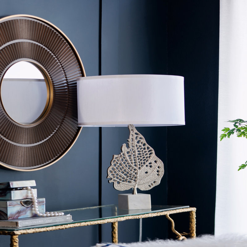 Lampe de table avec abat-jour tambour et base en marbre (assemblage de l'abat-jour requis)