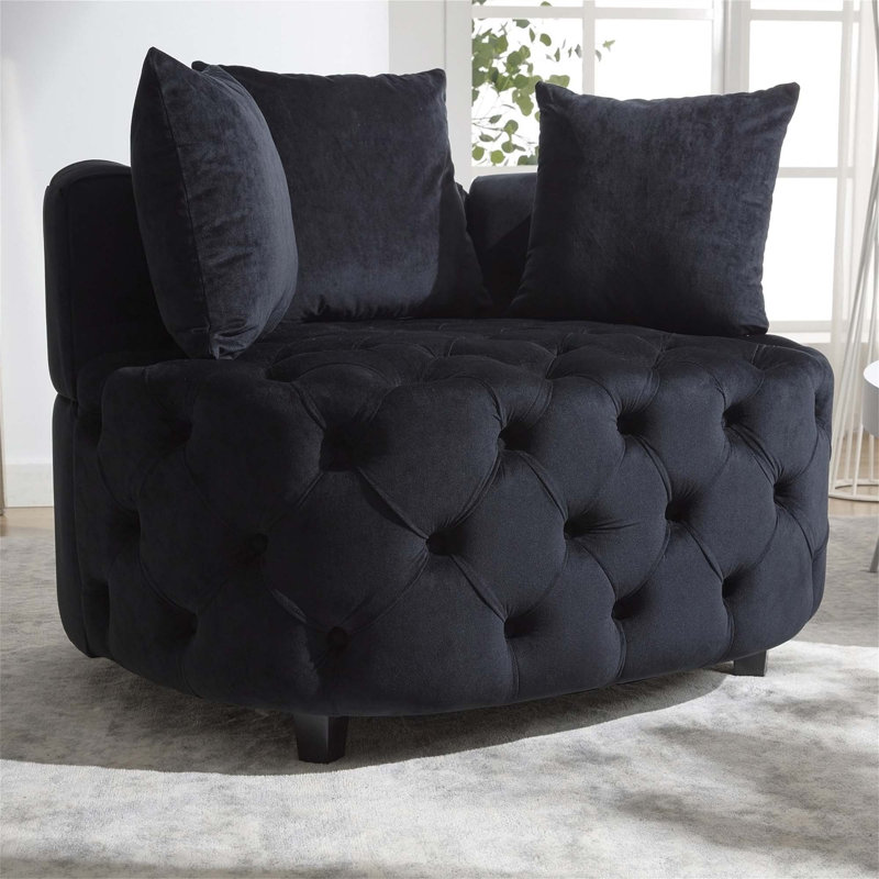 Furniture,Accent Chair / Classical Barrel Chair for living room / Modern Leisure Sofa Chair (Blue), Black Velvet