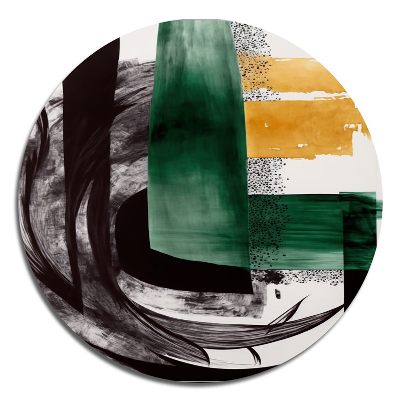 Art moderne moderne vert déco VI - Art abstrait rond transitionnel sur métal, L 23 po x H 23 po