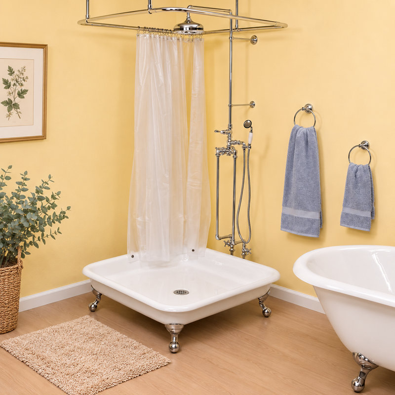 The Panorama 42-Inch Cast Iron Square Shower Pan with Tub Legs Strom Living, Oil Rubbed Bronze/White