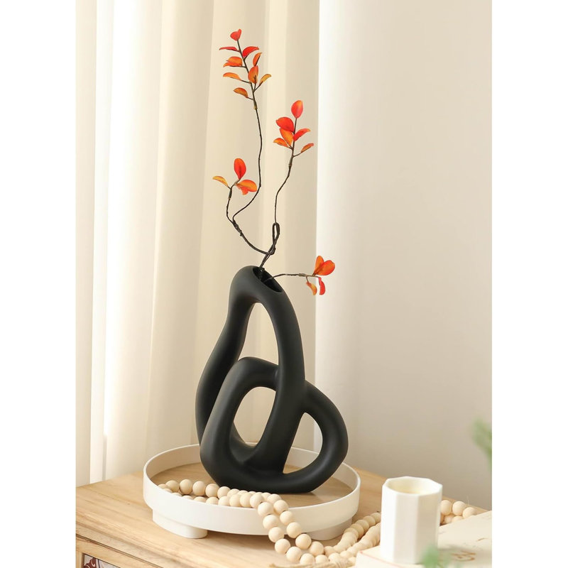 Modern White Ceramic Vase, Black