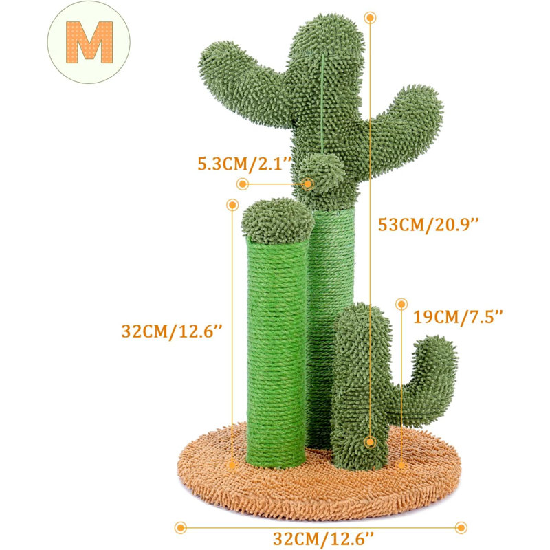Road Cat Scratching Post Cactus Cat Scratcher Featuring With 3 Scratching Poles And Dangling Ball-Medium 23 Inches
