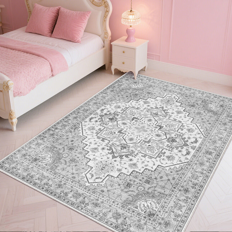 Bohemian Area Rug for Living Room 5x7, Low Pile Throw Rugs with Rubber Backing, Performance Rug for Bedroom, Dining Room, Modern Rug for Home Decor, Washable Indoor Outdoor Rugs, Ideal For High Traffic Areas, Grey