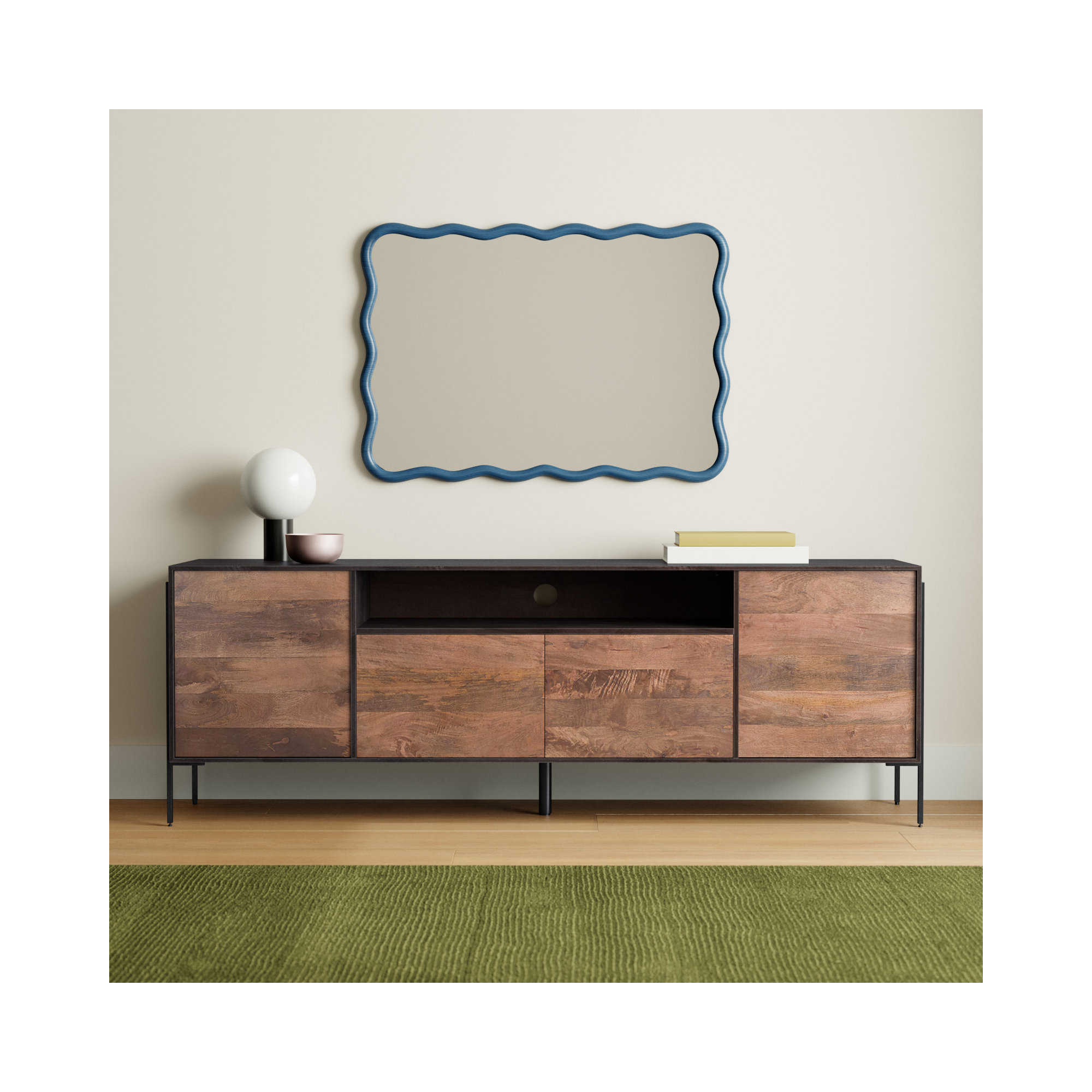 Samia 76'' Media Console, Light Brown/Espresso/Black