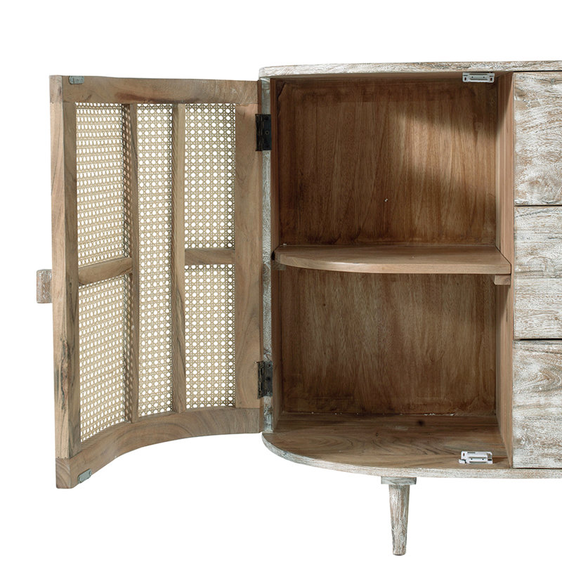 Mixed Materials Console Table With Cane Doors And Practicality Tv Innovative Design