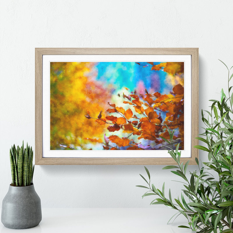 Autumn Leaves Abstract - Picture Frame Painting Print, 62cm H x 87cm W x 2cm D, Oak