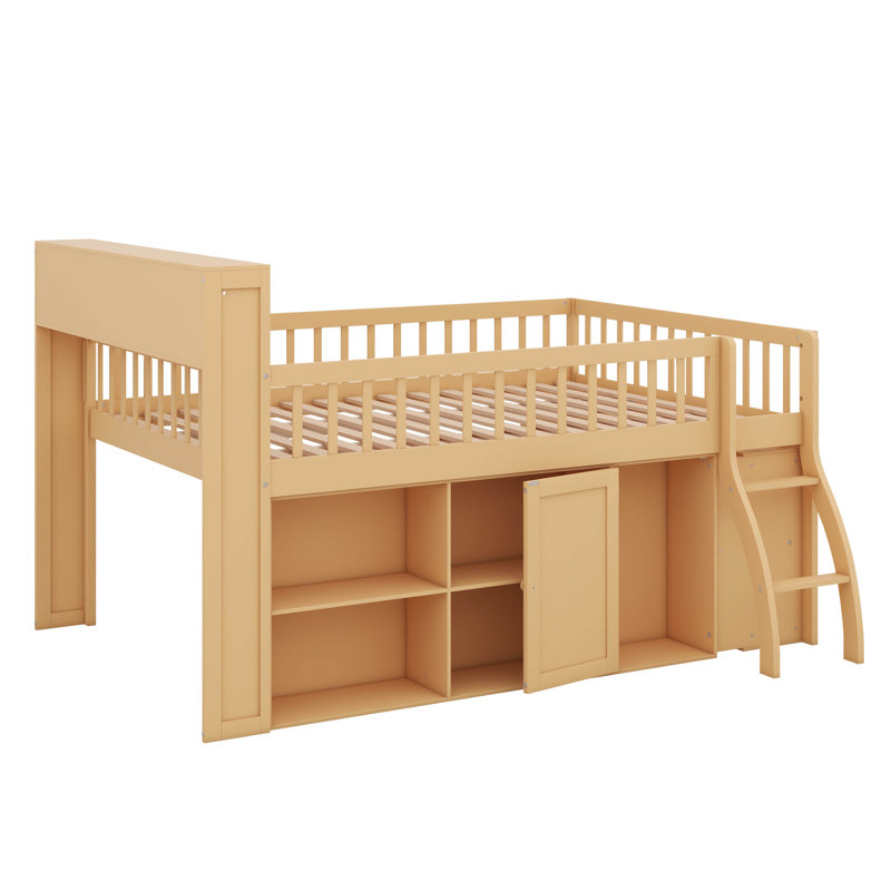 Lit mezzanine avec rangement intégré et tête de lit avec éclairage à DEL, Lit double, Naturel