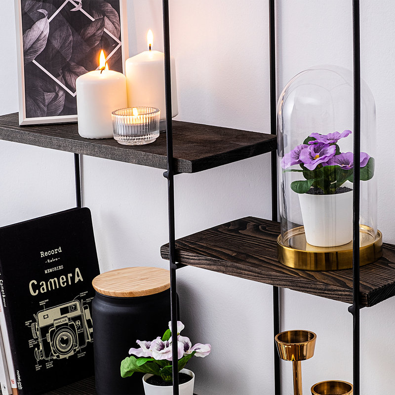 Ensemble de tablettes murales modernes (3 pièces), noir et noyer, 23,6 po x 5,5 po (2 pièces) et 23,6 po x 5,5 po (1 pièce) | Cadre 100% bois d'épinette et 100% métal (0,24 pouce) | Solution de rangement élégante pour la maison et le bureau