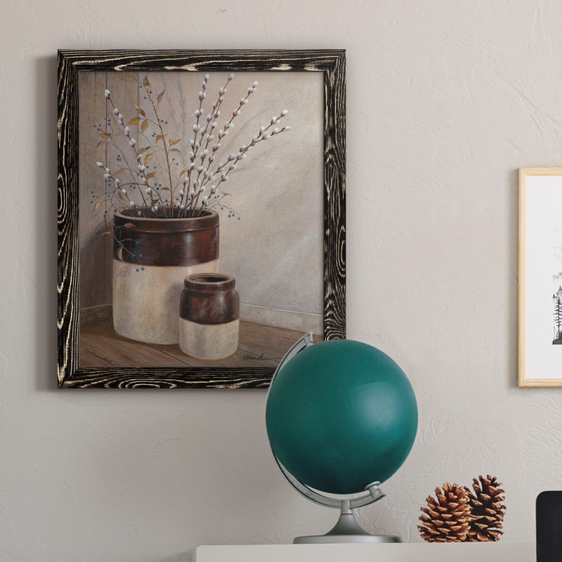 Peinture sur toile, "Pussywillows and Spring", Cadre noir, H 20 po x l 17 po x P 1,5 po