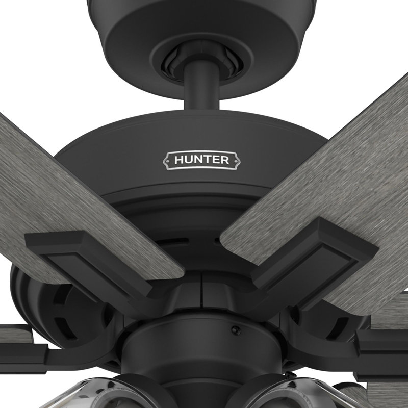 Hunter 52 Inch Fonthill ENERGY STAR® Hunterexpress Ceiling Fan With Lights And Remote, Matte Black, Black/Gray Wood