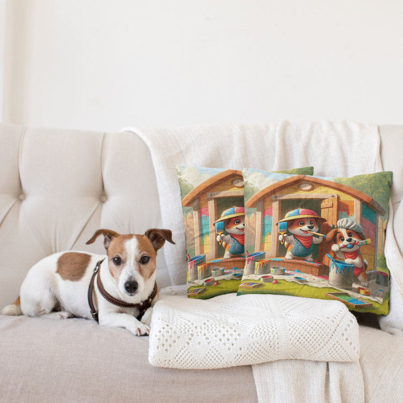 Set of 2 Reversible Microfiber Dog Print Throw Pillows