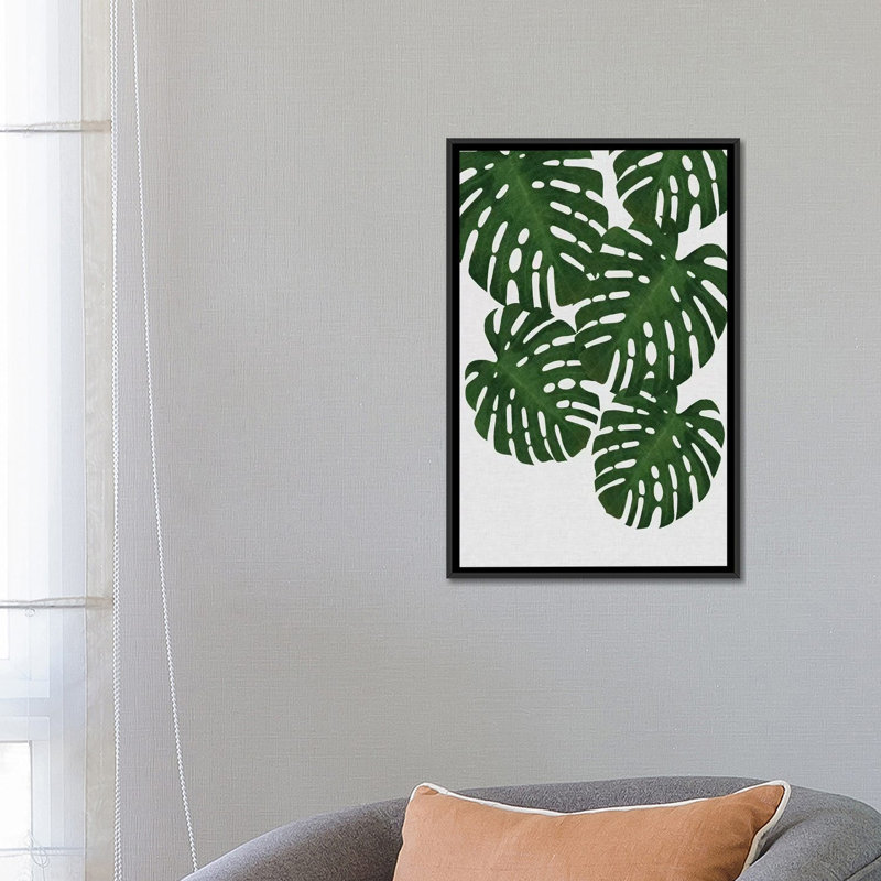 « monstera leaf ii », reproduction d’impression sur toile en vert, H 26 po x l 18 po x P 1,5 po, Toile avec cadre noir