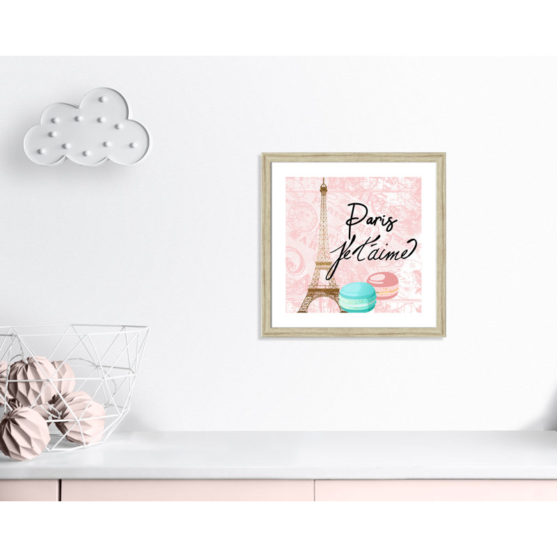 Bonjour paris 1, H 24,5 po x l 24,5 po x P 0,63 po, Beige Flat Framed
