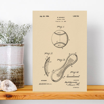 Vintage Baseball Patent Drawing 1 Piece Wrapped Canvas Wall Art