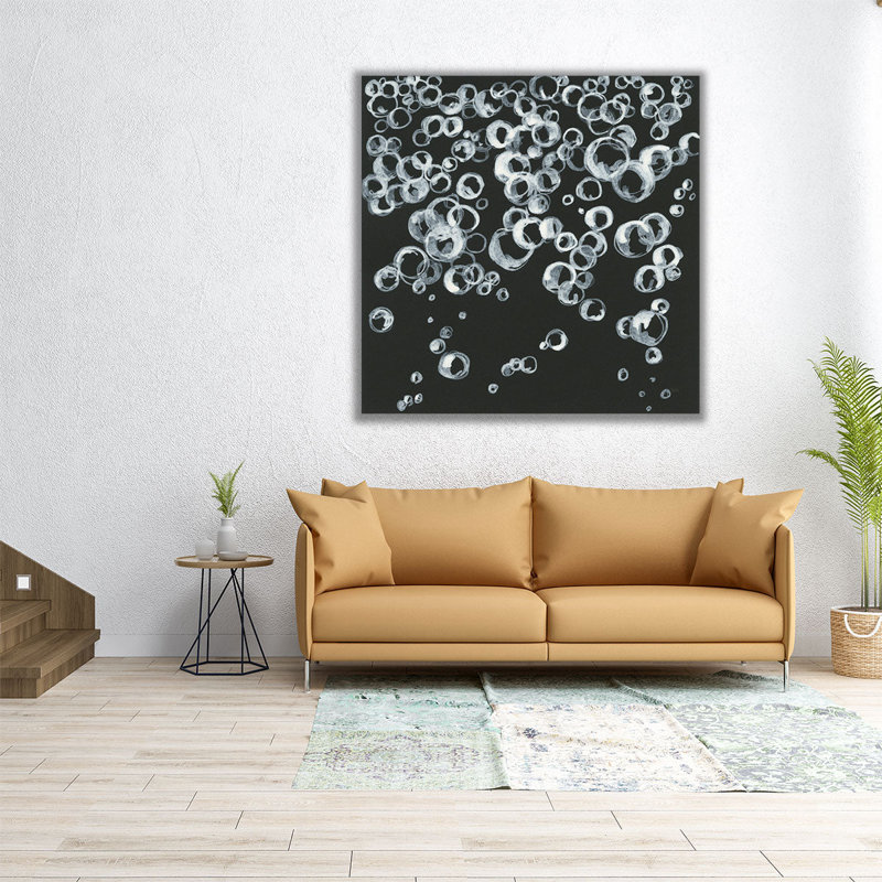 Bulles II, noir et blanc, reproduction d'art sur toile, H 12 po x l 12 po
