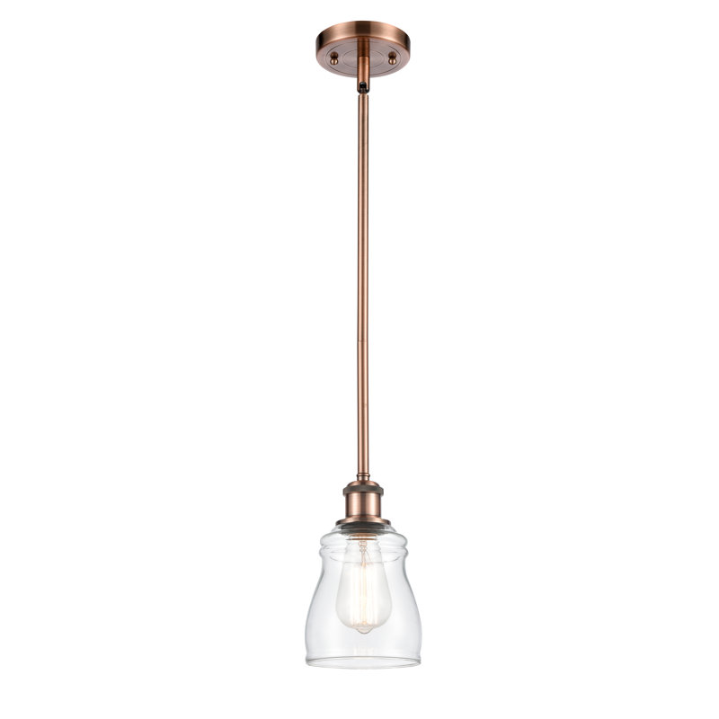 Luminaire suspendu en forme de cloche à 1 lumière Mccarver, Transparent, Cuivre antique, Ampoule non incluse
