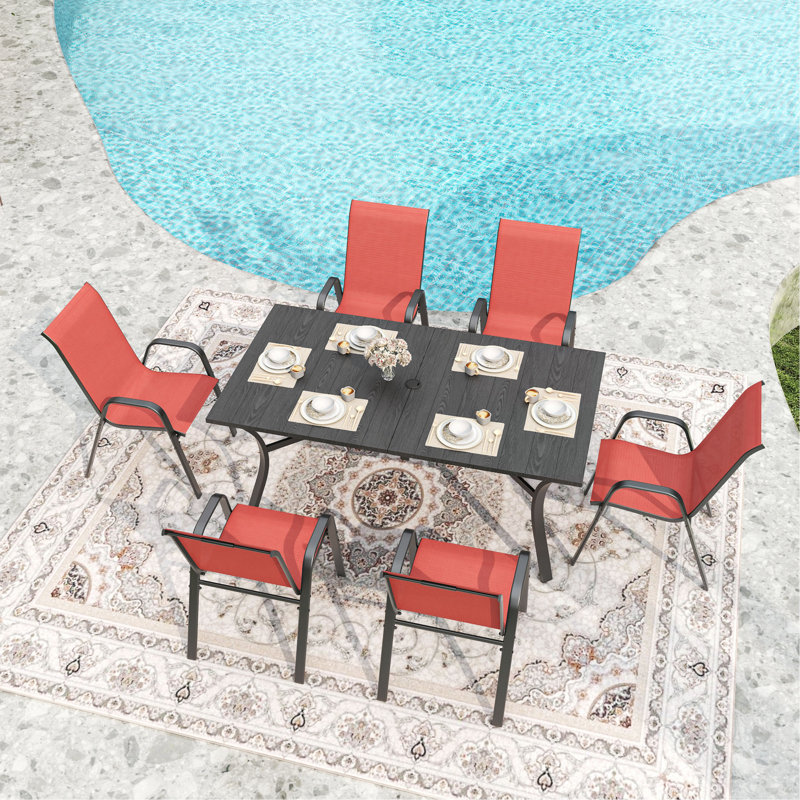 Ensemble de chaises de salle à manger d'extérieur 6 pièces, siège ergonomique large, capacité de 350 lb par chaise, structure en métal Teslin imperméable et résistante à la rouille, idéale pour la terrasse, le jardin, la salle de banquet et l'utilisation commerciale