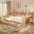 Wooden Daybed With Storage Shelves, Multi-Functional Bed With Two Storage Drawers And  Study Desk-1280239188