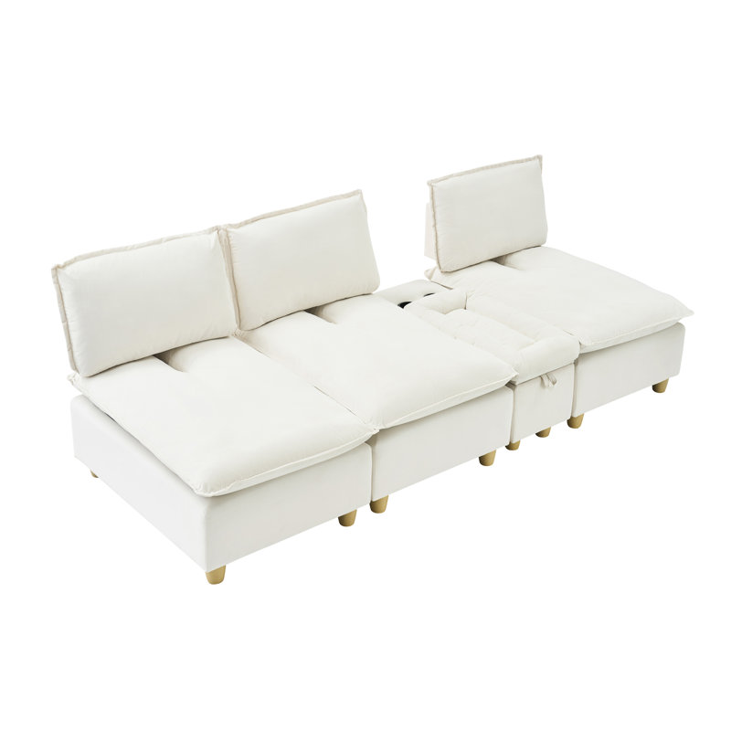 Canapé modulaire rembourré 3 places avec table d'appoint 3 places, Beige