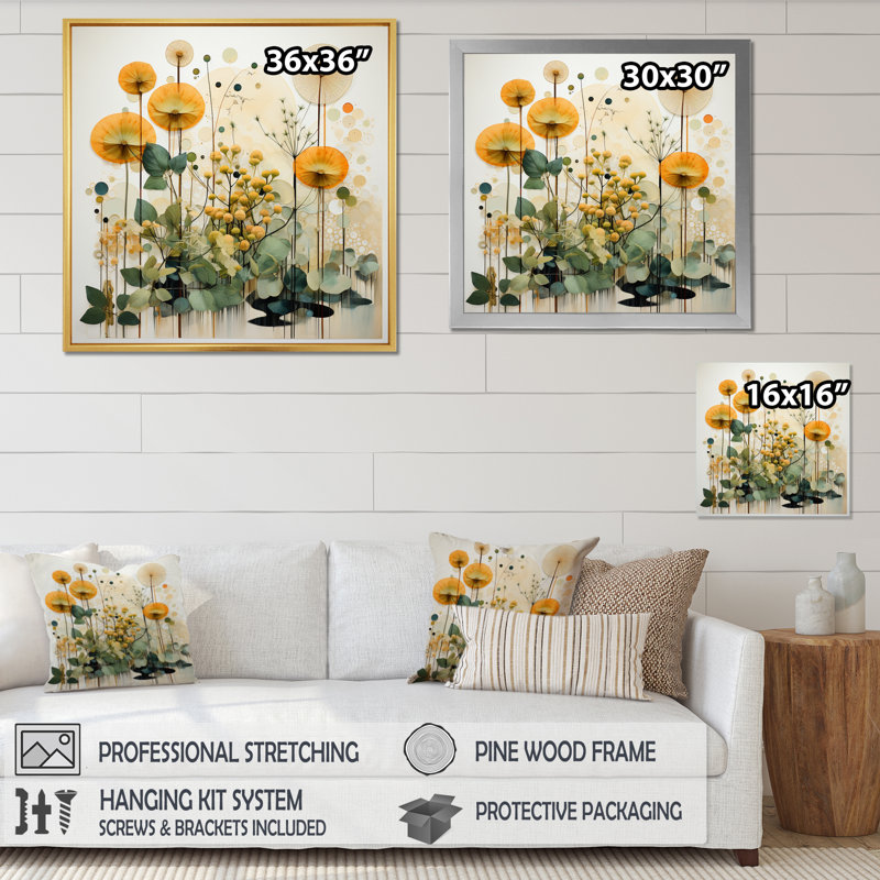 «Green Orange Harmonious Balance I» sur toile, Cadre flottant noir, H 16 po x l 16 po x P 1 po
