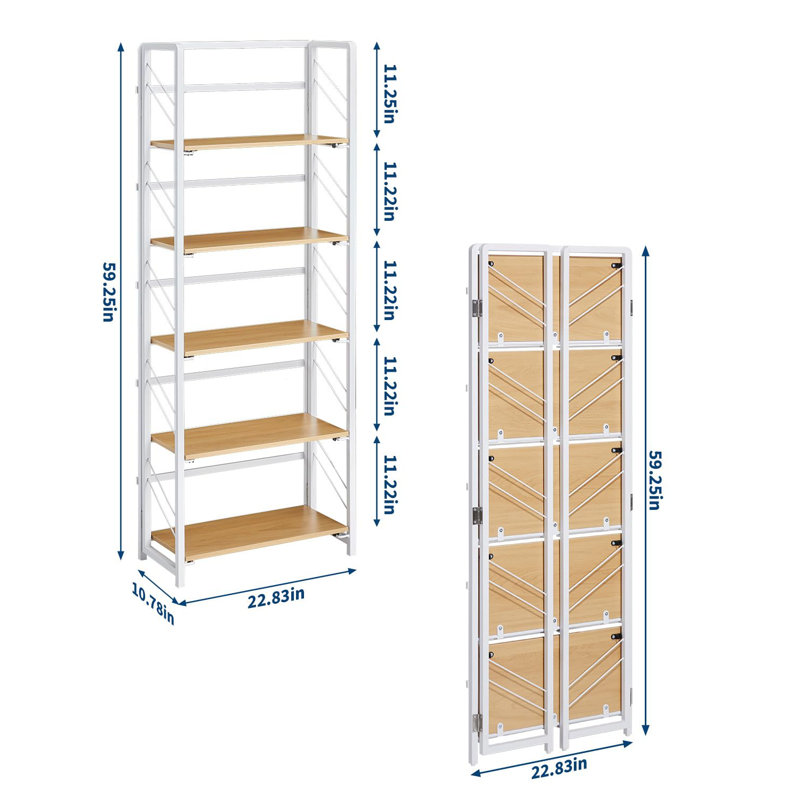 Pas besoin d'assemblage - bibliothèque de bureau pliante à 4/5 niveaux - support de rangement de bibliothèque rétro - structure en métal robuste, rangement compact