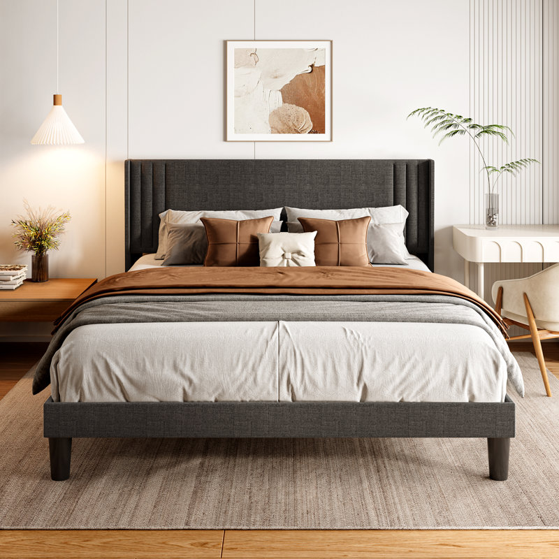 Lit plateforme tapissier Masad Manzanita, Gris foncé, Double
