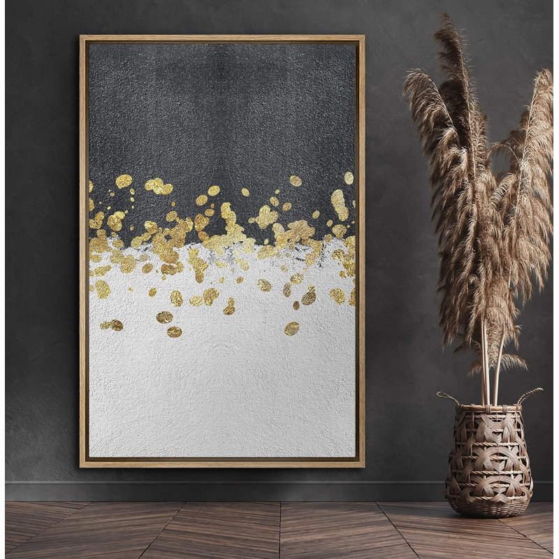 Deux champs de couleur grise et géométrique à pois dorés, H 36 po x l 24 po x P 1,5 po, Naturel