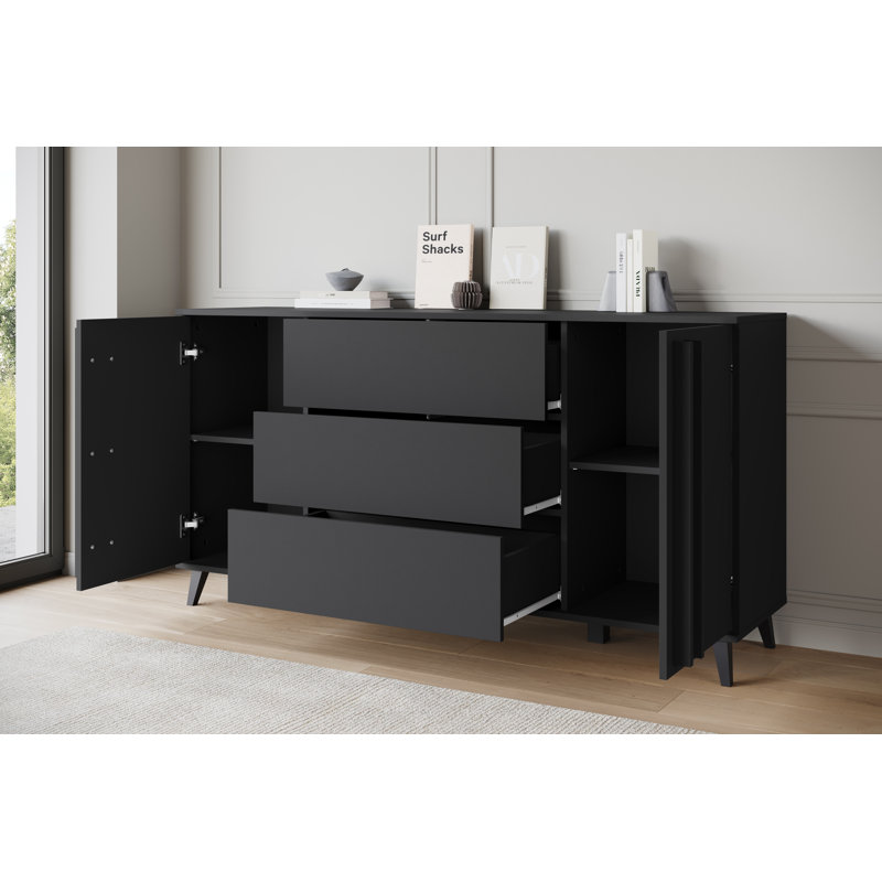 Huron Chest Of Drawers, 150 Cm, Artisan Oak, Black