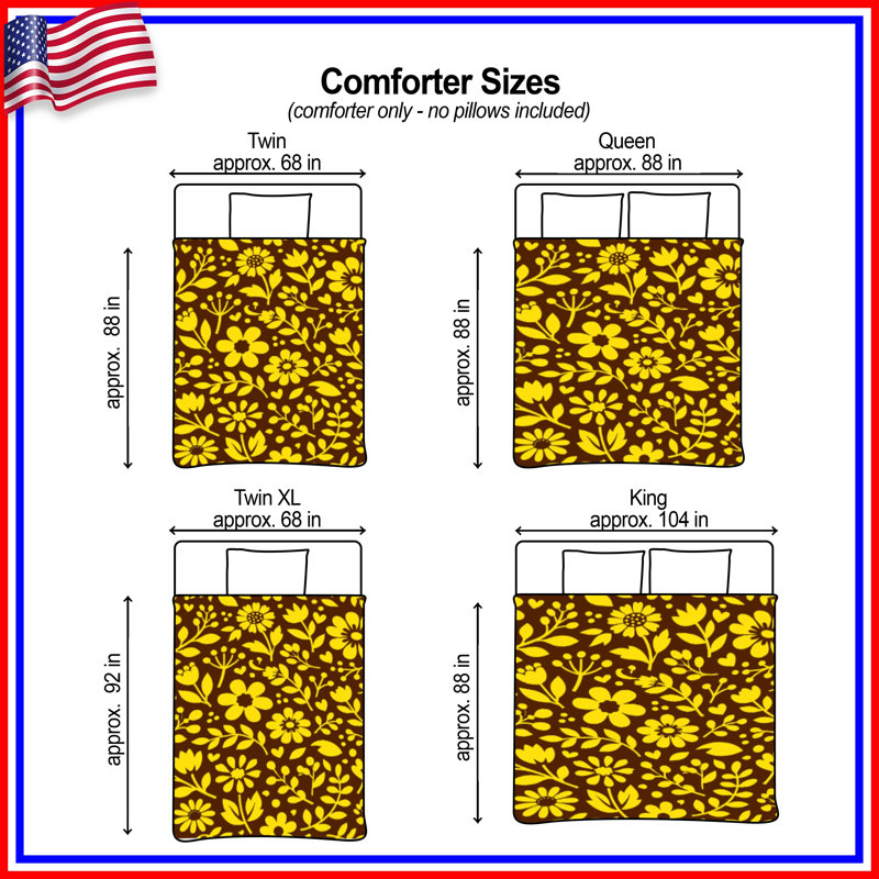 Yellow Floral Pattern Comforter, Twin Extra Long