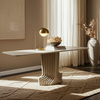 Console pour bureau de chambre à coucher en marbre et bois ciselé texturé - ivoire 31 po