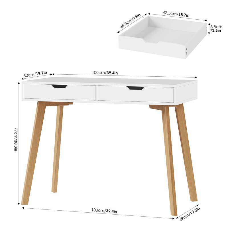 On Sale 2-piece 19.7" D Office Desk Set With Drawers, White