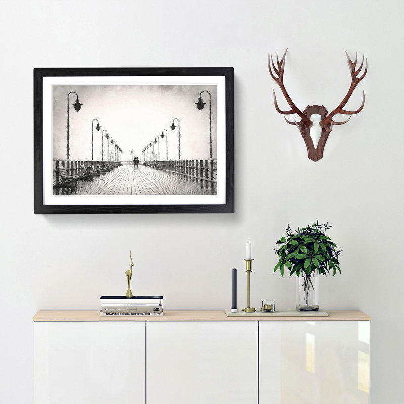 Couple upon the Pier - Picture Frame Graphic Art Print, Black Framed, 62cm H x 87cm W x 2cm D