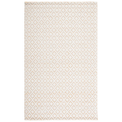 Nystead Geometric Handwoven Flatweave Wool Area Rug in Ivory/Gold