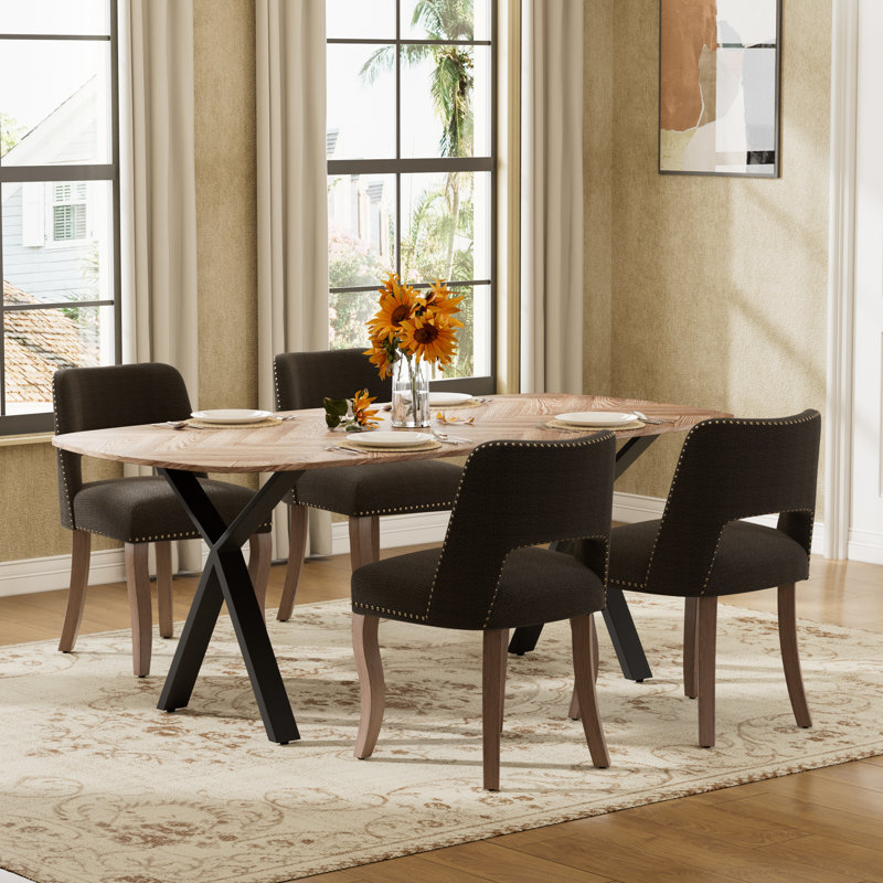 Ensemble de salle à manger rectangulaire moderne en bois avec chaise rembourrée, 5 pièces: table, 4 chaises, Noir