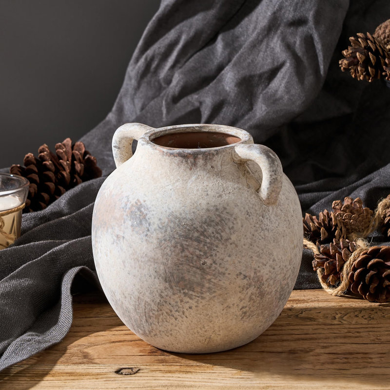 Vase en argile 5,8 "avec poignée, Gris