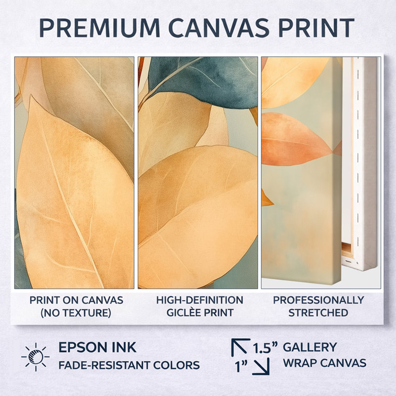 Earth Tone Ficus I - reproduction d'art botanique murale orange, H 12 po x l 20 po, Toile tendue
