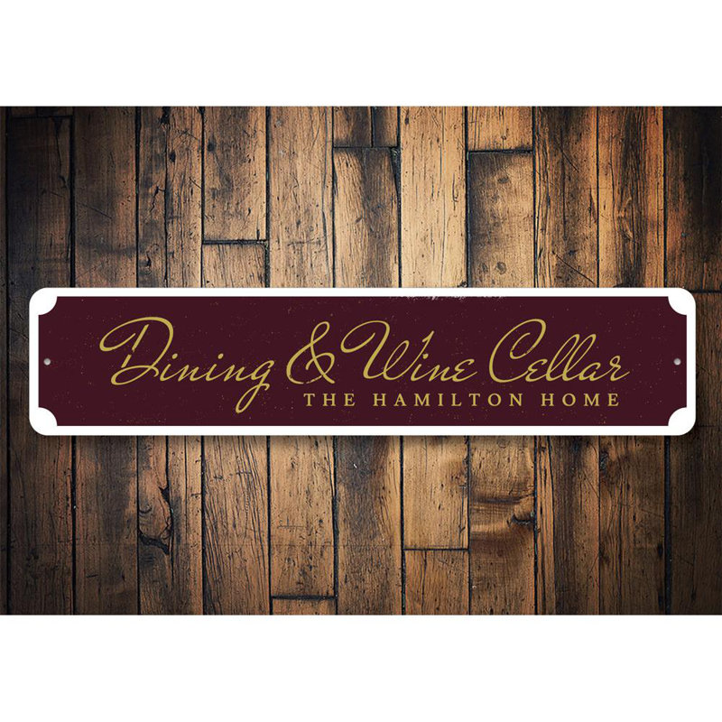 Enseigne en aluminium Wine & Dine, H 4 po x l 18 po x P 0,04 po