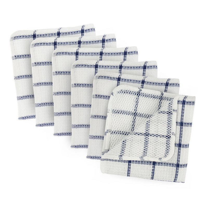 Cotton Plaid Jacquard Dish Cloth Kitchen Towel, Nautical Blue