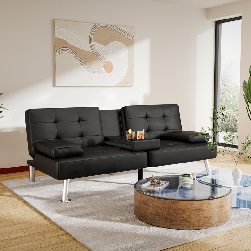 Miray Single 65'' Faux Leather Convertible Sofa