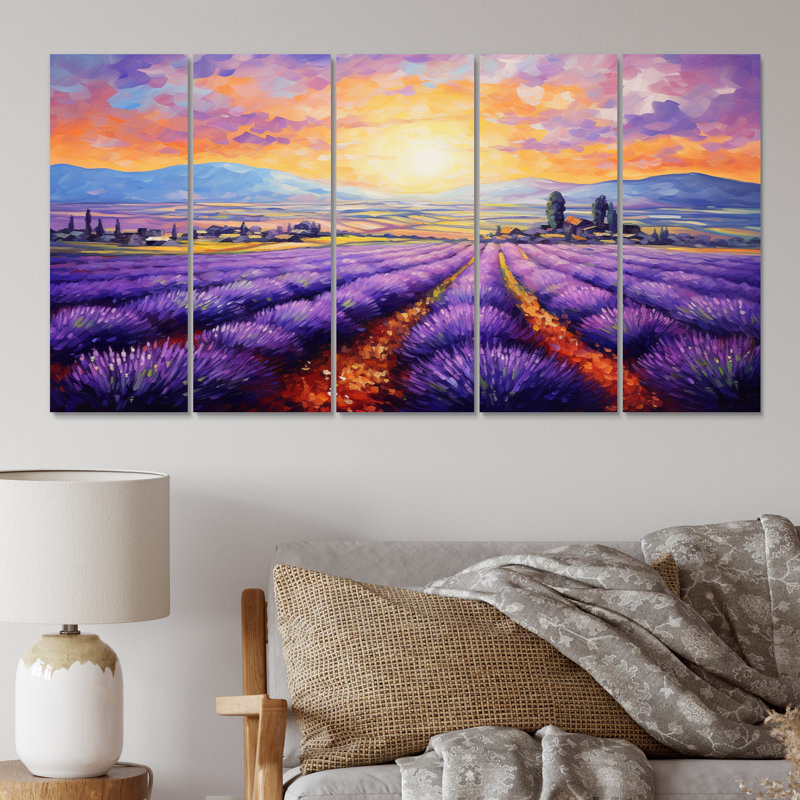Vangogh Lavender Fields I - Vangogh, reproduction sur toile - 5 panneaux égaux