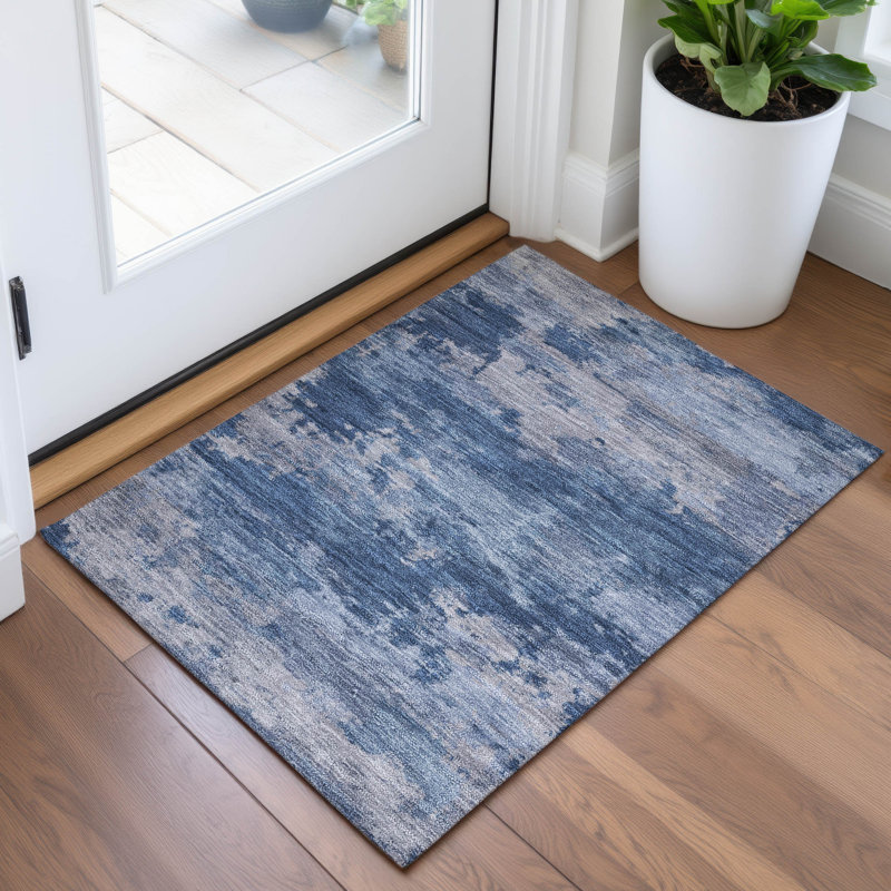 Machine Washable Indoor/Outdoor Xhevrie Navy Rug, Rectangle 1'8" x 2'6"