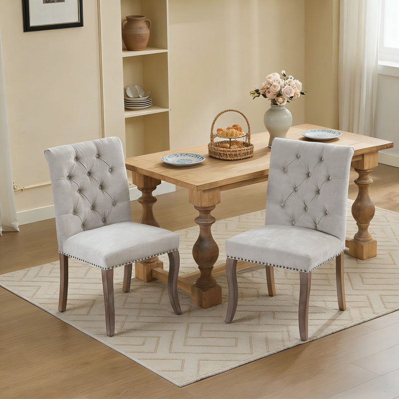 Chaise de salle à manger rembourrée en tissu de chenille, Beige