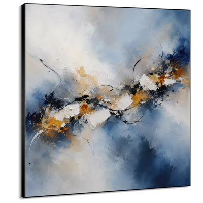Impression sur tissu grand format - Motif abstrait dynamique bleu, gris et or pour salon ou chambre - « Assemblage du cadre requis (cadre non fini) »